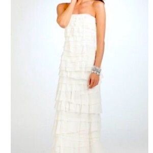 Ann Taylor 100% silk Strapless Tiered Ruffle Maxi Dress - White